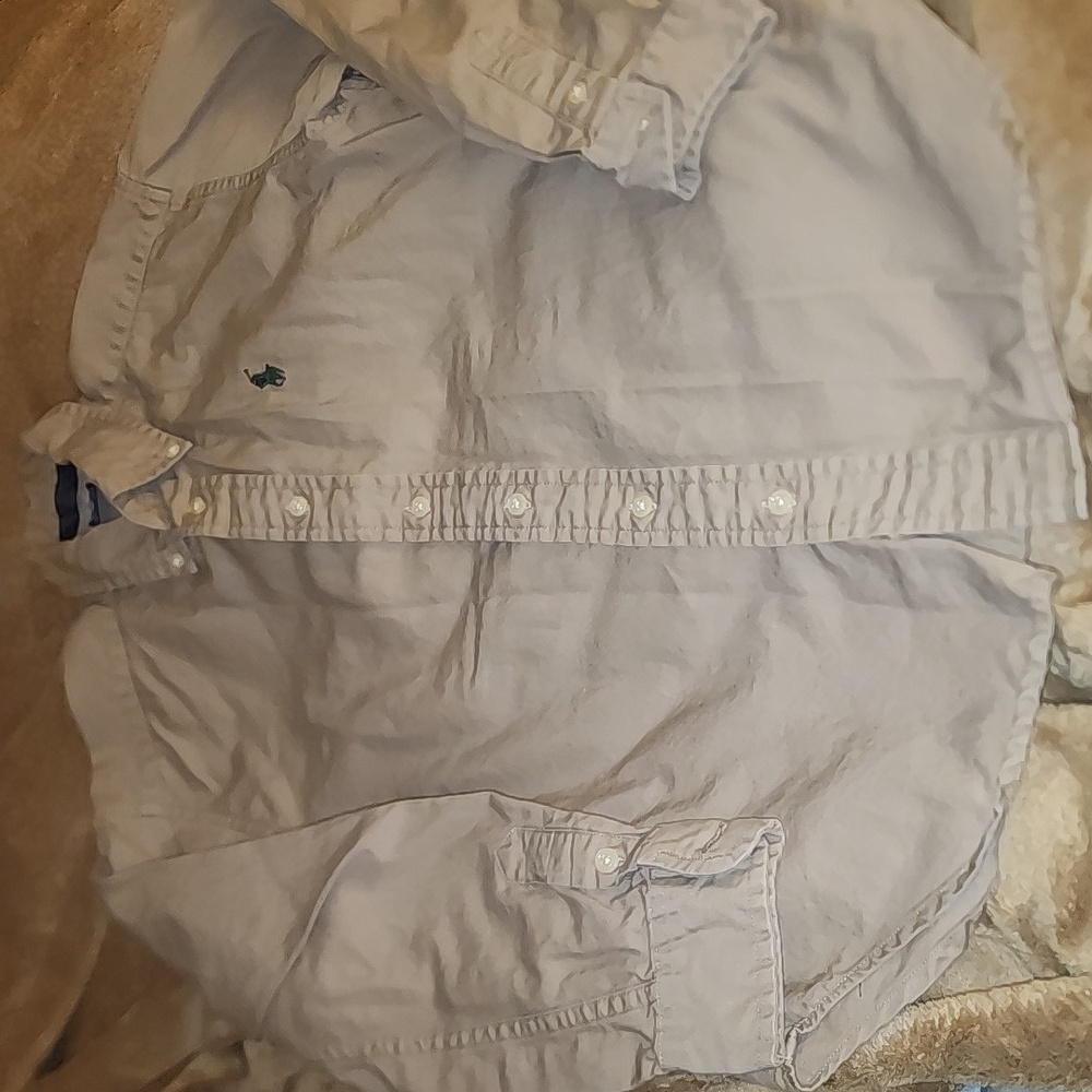 Sz 7 Ralph Lauren Tan Cotton Ls Oxford Button Down Shirt